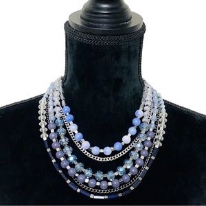 NWT The Limited Multi Strand Necklace Cool Tone Colors Beaded Chain Jewelry NEW